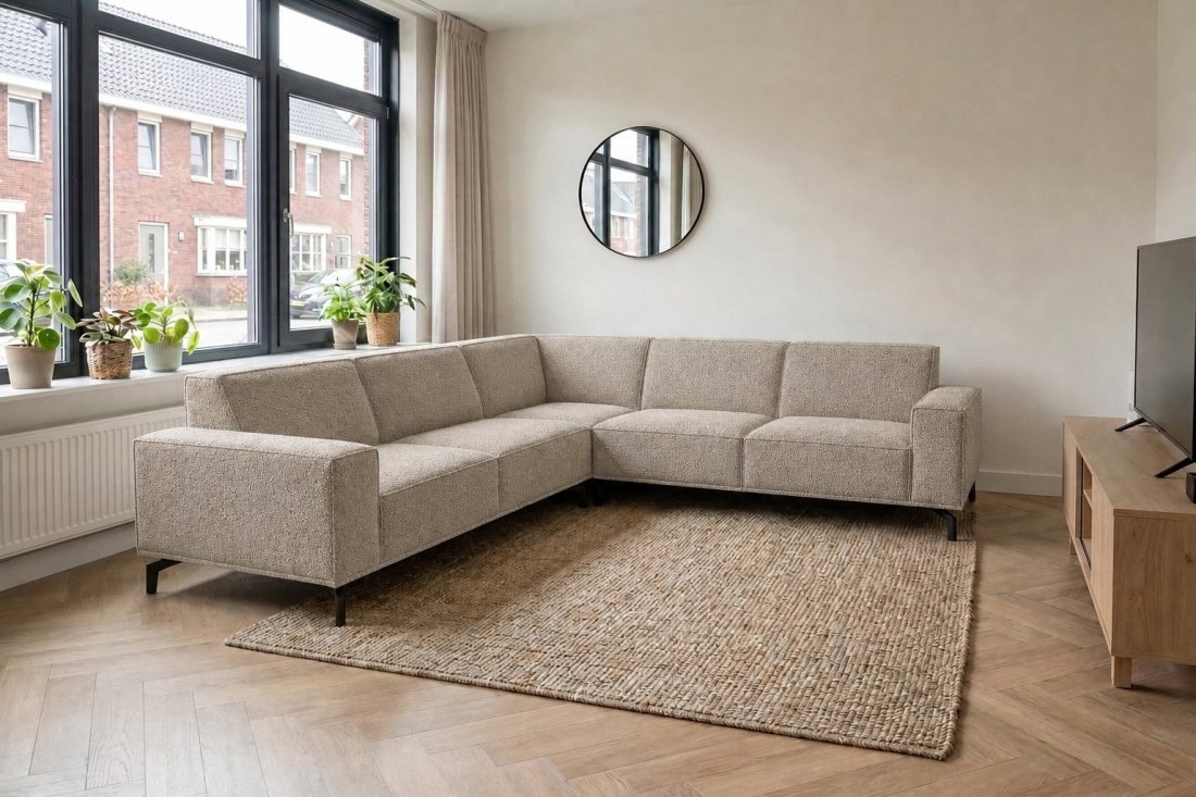 Huizen 2 Zits + Hoek + 2 Zits in taupe – kleurimpressie – A-meubel