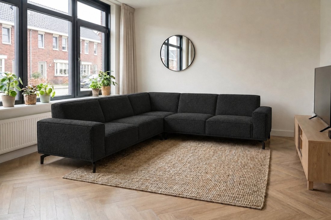 Huizen 2 Zits + Hoek + 2 Zits in zwart – kleurimpressie – A-meubel