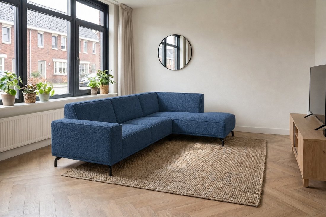 Huizen 3 Zits + Ottomaan in blauw – kleurimpressie – A-meubel