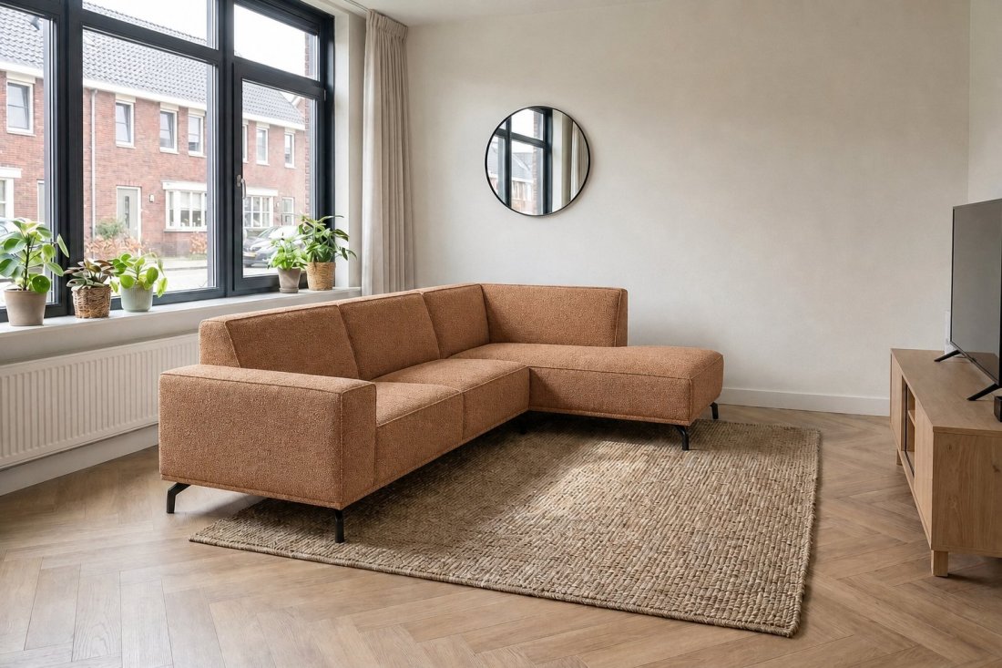 Huizen 3 Zits + Ottomaan in cognac – kleurimpressie – A-meubel
