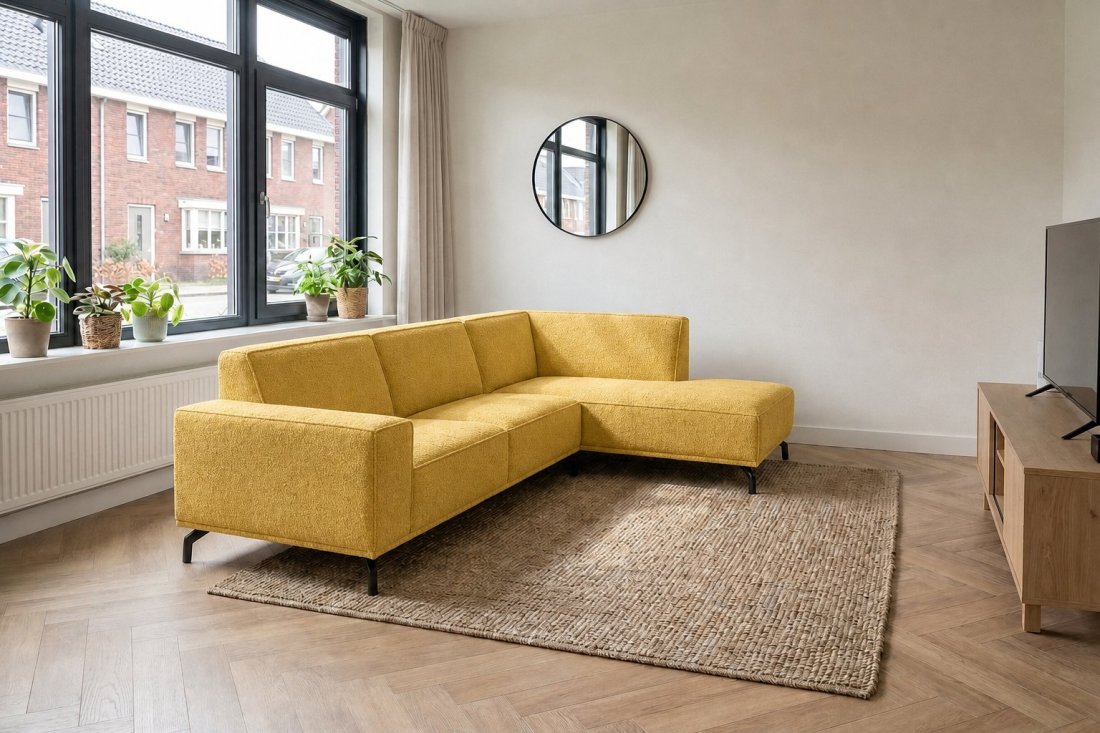 Huizen 3 Zits + Ottomaan in geel – kleurimpressie – A-meubel