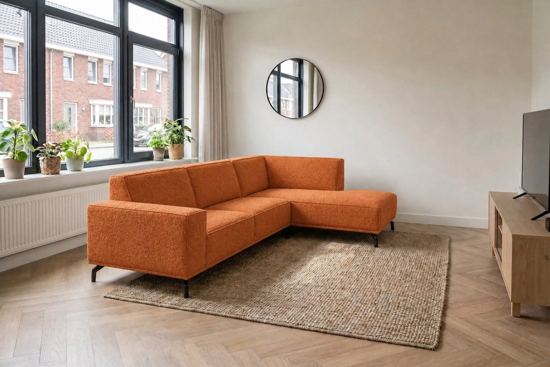Huizen 3 Zits + Ottomaan in oranje – kleurimpressie – A-meubel