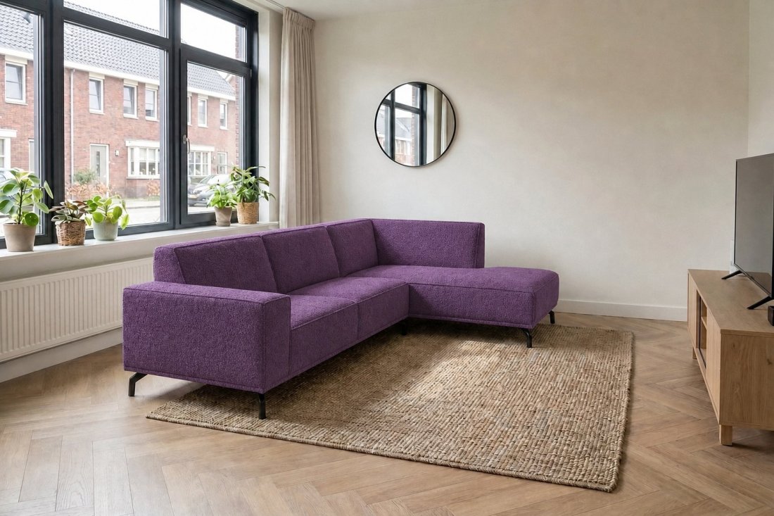 Huizen 3 Zits + Ottomaan in paars – kleurimpressie – A-meubel