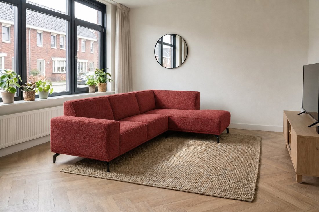 Huizen 3 Zits + Ottomaan in rood – kleurimpressie – A-meubel