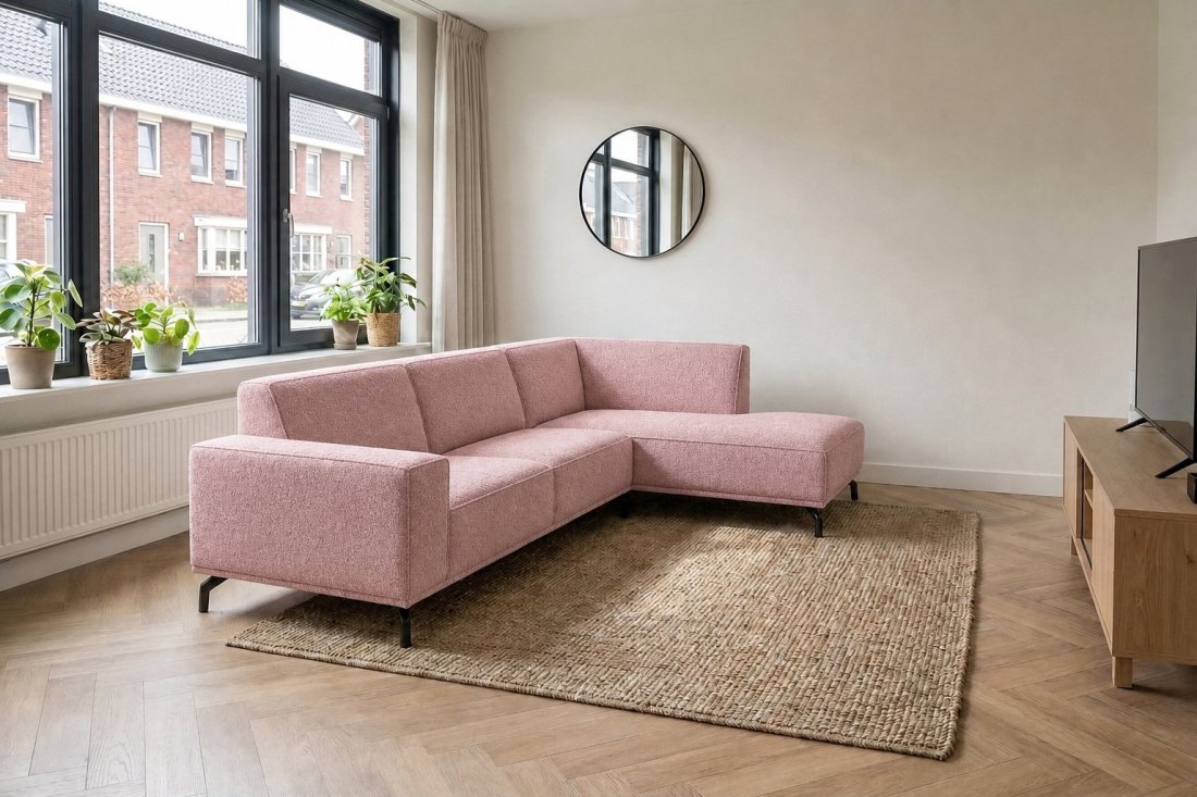 Huizen 3 Zits + Ottomaan in roze – kleurimpressie – A-meubel