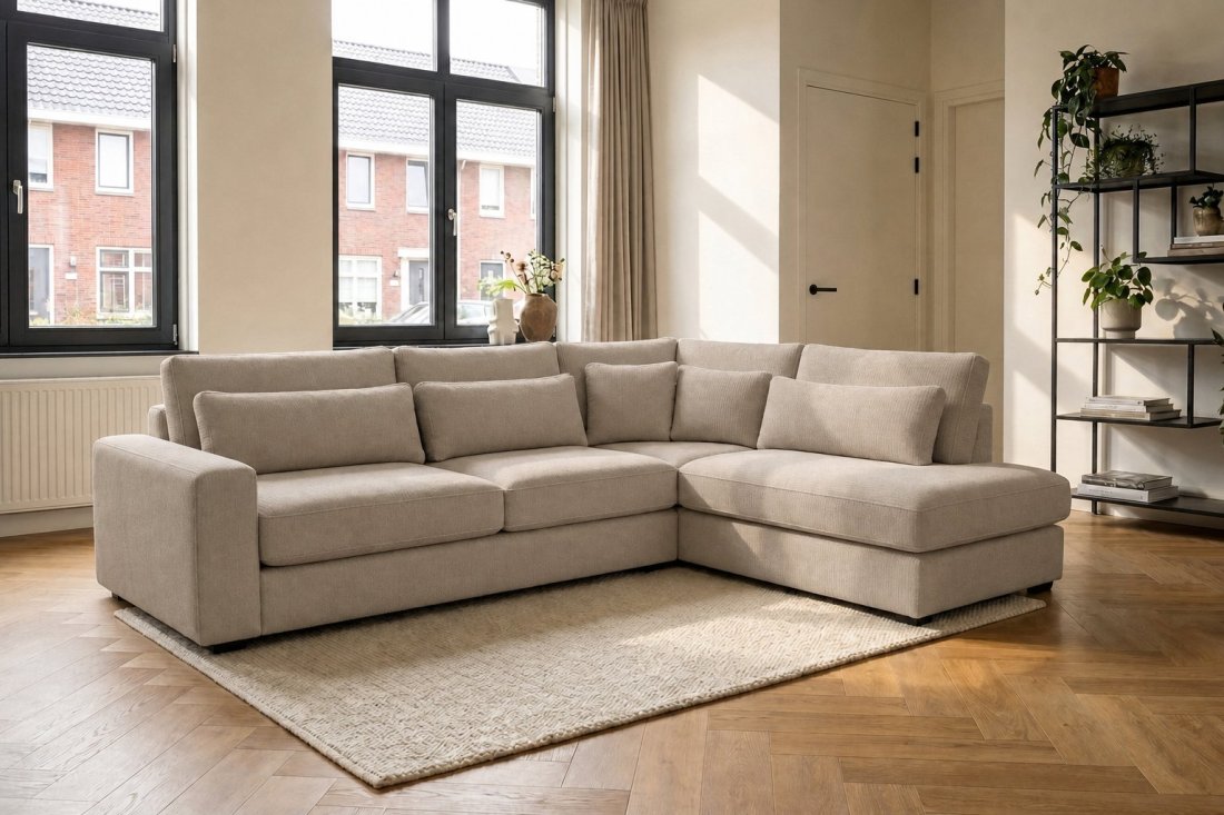 Ijsselstein 2.5 Zits + Ottomaan Klein in taupe – kleurimpressie – A-meubel