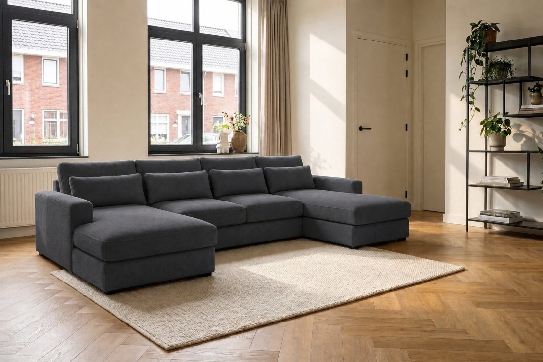 Ijsselstein Longchair + 2 + Longchair in antraciet – kleurimpressie – A-meubel