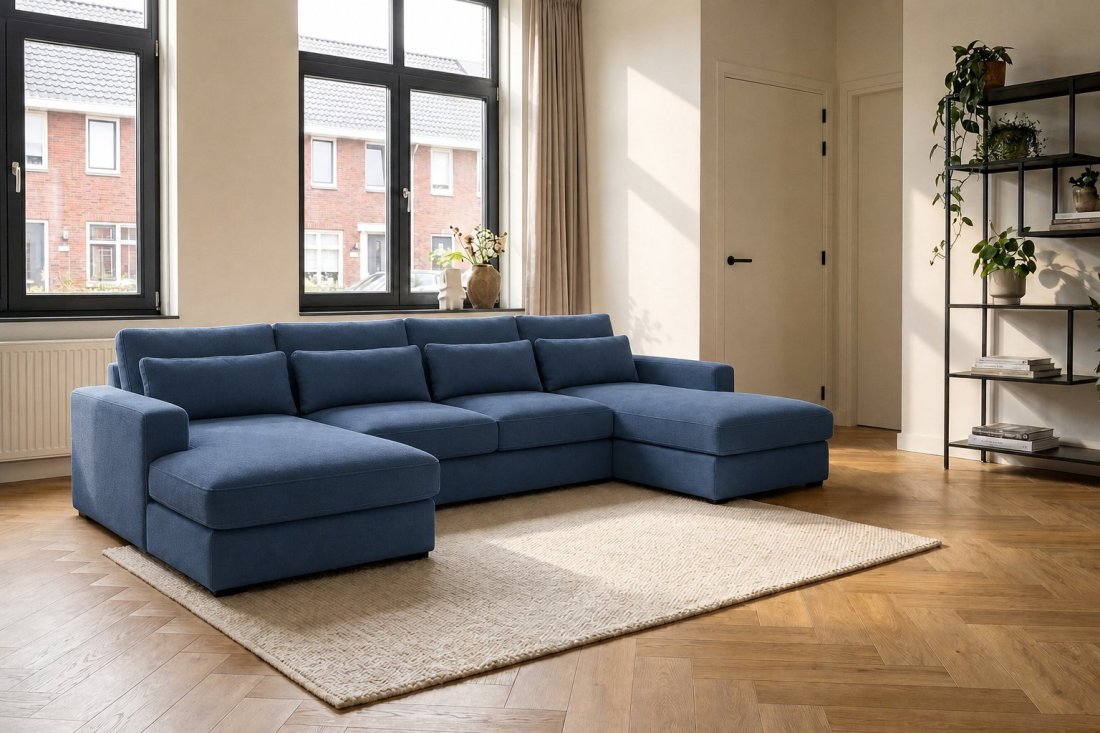 Ijsselstein Longchair + 2 + Longchair in blauw – kleurimpressie – A-meubel