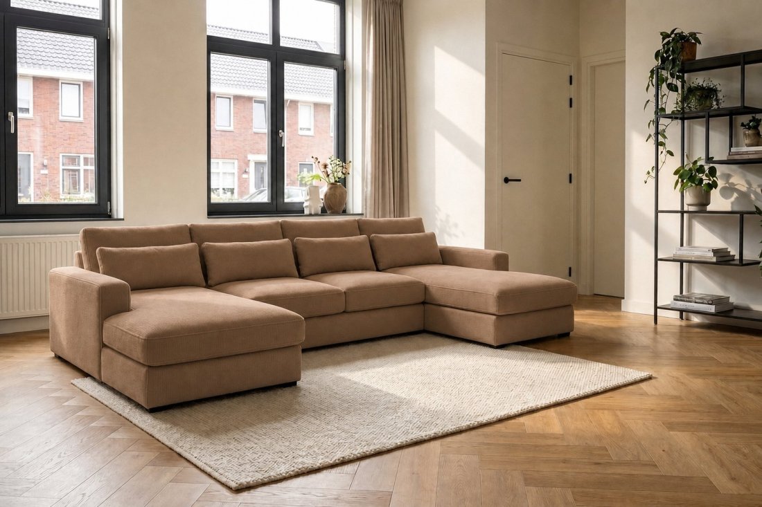 Ijsselstein Longchair + 2 + Longchair in bruin – kleurimpressie – A-meubel