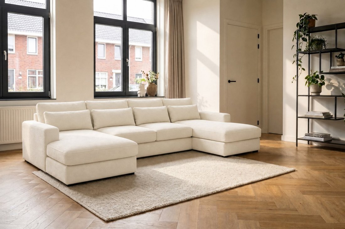 Ijsselstein Longchair + 2 + Longchair in creme – kleurimpressie – A-meubel