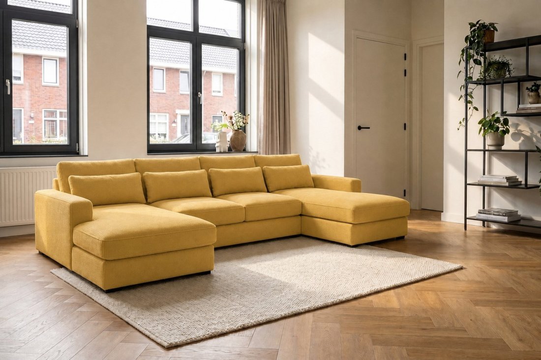 Ijsselstein Longchair + 2 + Longchair in geel – kleurimpressie – A-meubel