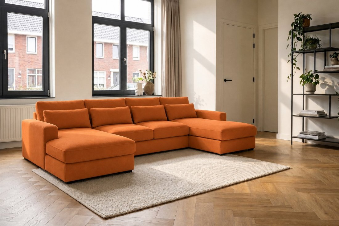 Ijsselstein Longchair + 2 + Longchair in oranje – kleurimpressie – A-meubel