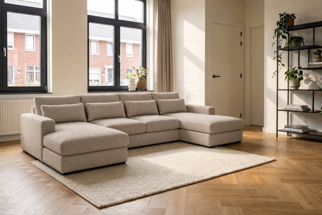 Ijsselstein Longchair + 2 + Longchair in taupe – kleurimpressie – A-meubel
