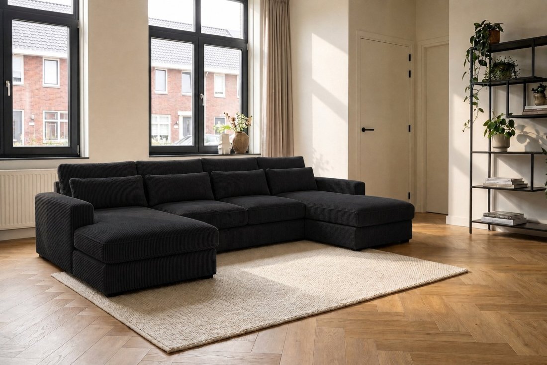 Ijsselstein Longchair + 2 + Longchair in zwart – kleurimpressie – A-meubel