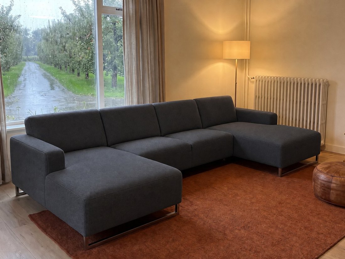 Kerkdriel Longchair + 2 Zits + Longchair in antraciet – kleurimpressie – A-meubel