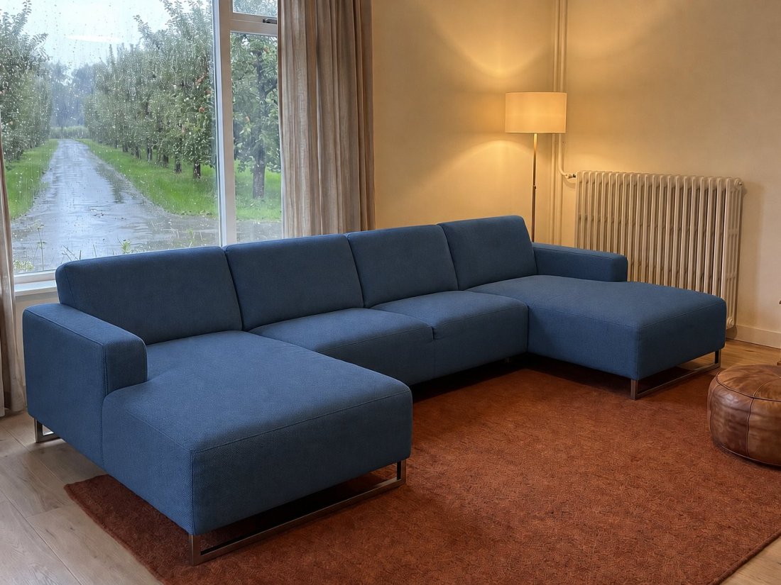 Kerkdriel Longchair + 2 Zits + Longchair in blauw – kleurimpressie – A-meubel