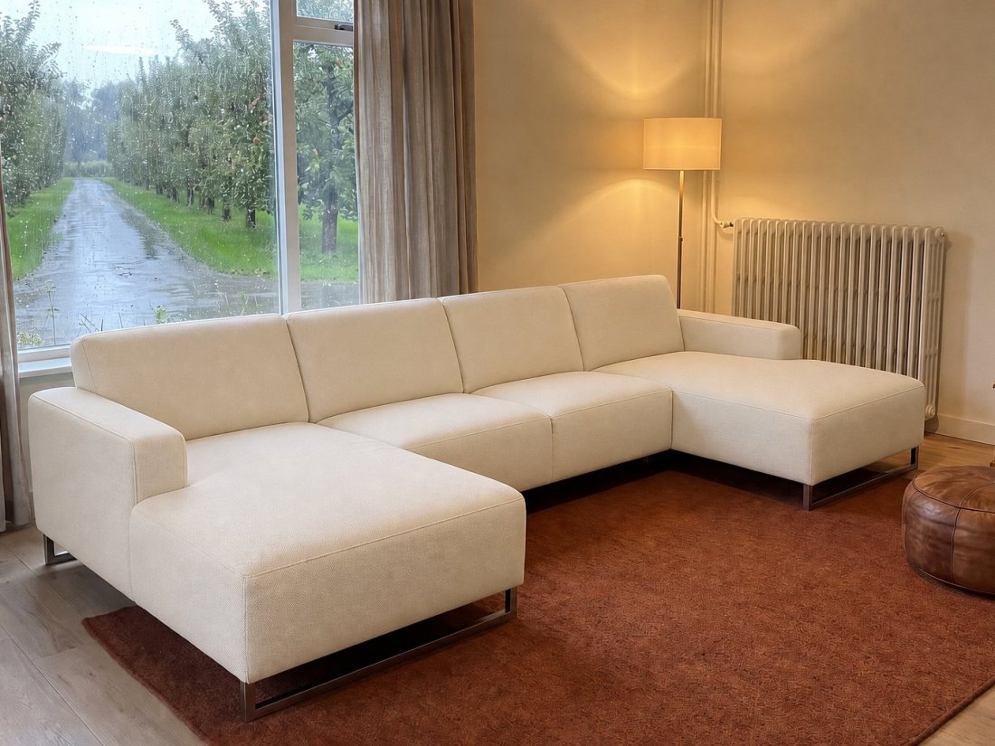 Kerkdriel Longchair + 2 Zits + Longchair in creme – kleurimpressie – A-meubel