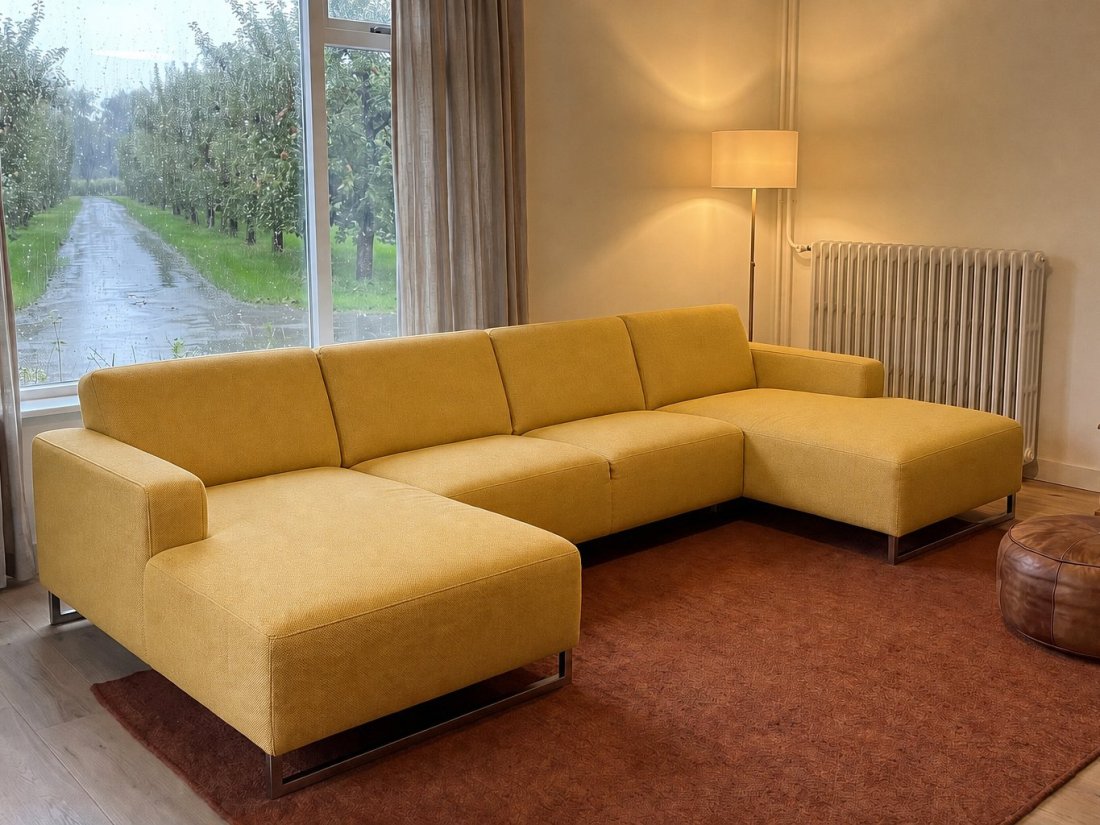 Kerkdriel Longchair + 2 Zits + Longchair in geel – kleurimpressie – A-meubel