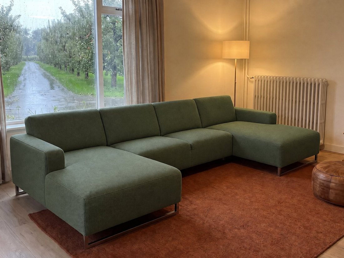 Kerkdriel Longchair + 2 Zits + Longchair in groen – kleurimpressie – A-meubel