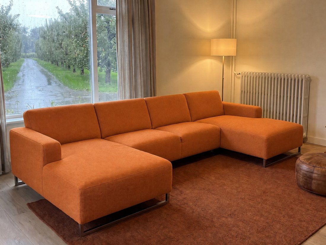 Kerkdriel Longchair + 2 Zits + Longchair in oranje – kleurimpressie – A-meubel