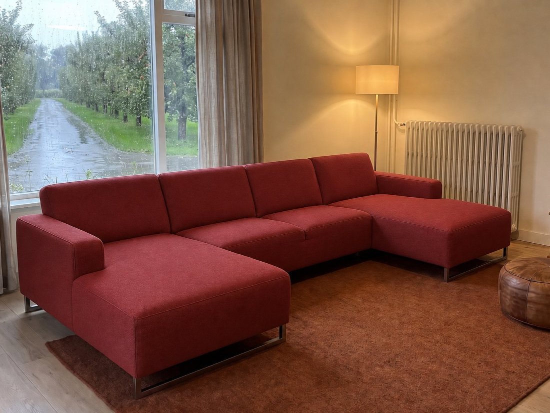Kerkdriel Longchair + 2 Zits + Longchair in rood – kleurimpressie – A-meubel