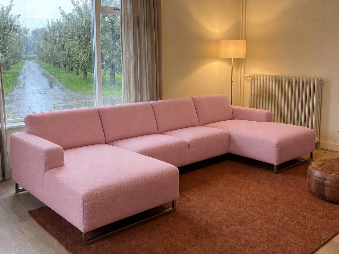 Kerkdriel Longchair + 2 Zits + Longchair in roze – kleurimpressie – A-meubel