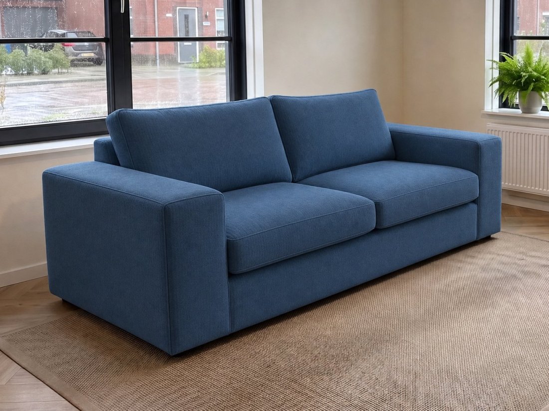 Lelystad 2 zits in blauw – kleurimpressie – A-meubel