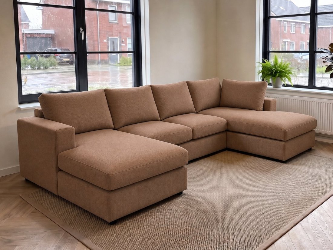 Lelystad Longchair + 2 + Longchair in bruin – kleurimpressie – A-meubel