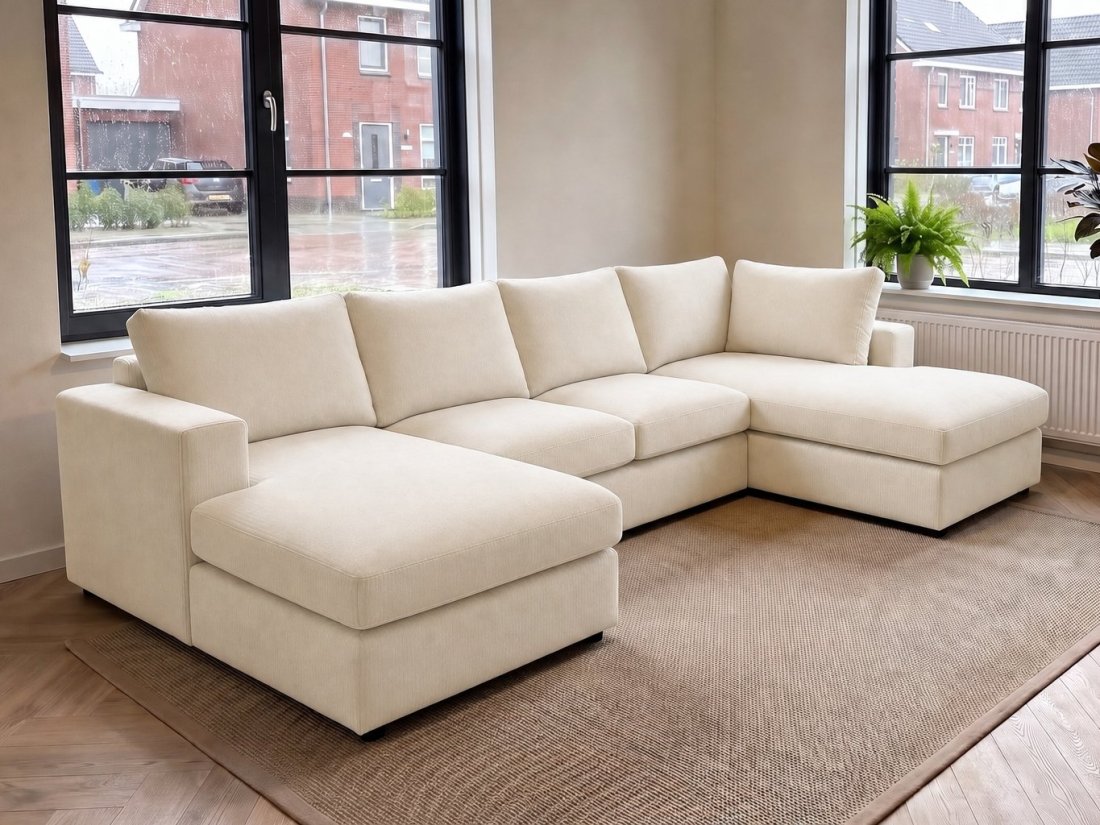 Lelystad Longchair + 2 + Longchair in creme – kleurimpressie – A-meubel