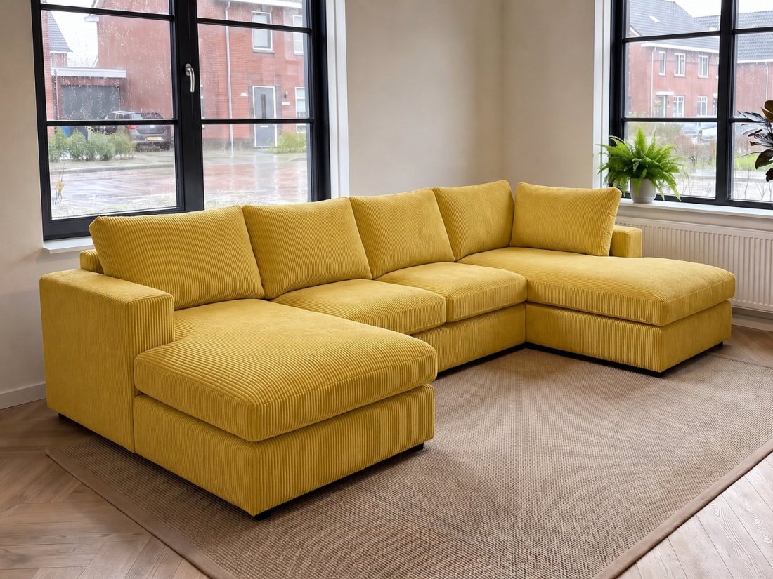 Lelystad Longchair + 2 + Longchair in geel – kleurimpressie – A-meubel