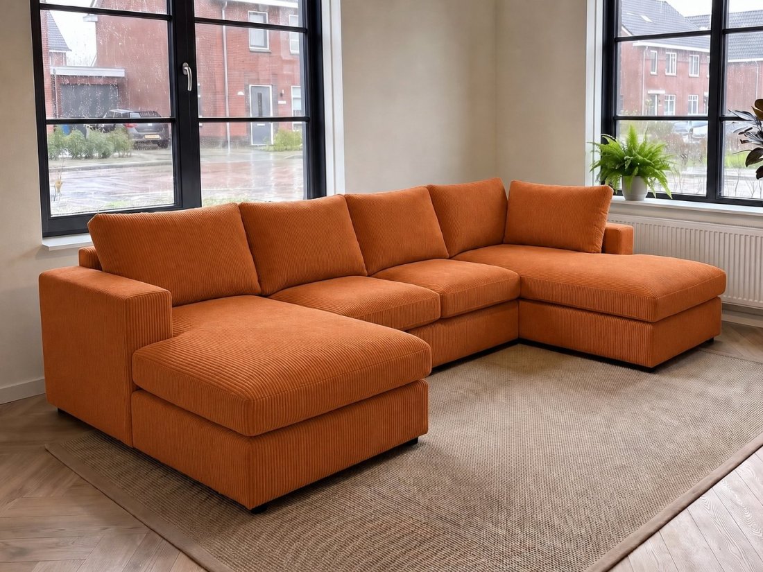 Lelystad Longchair + 2 + Longchair in oranje – kleurimpressie – A-meubel