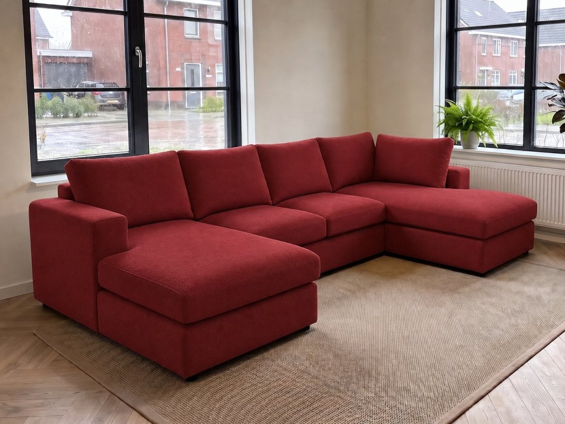 Lelystad Longchair + 2 + Longchair in rood – kleurimpressie – A-meubel