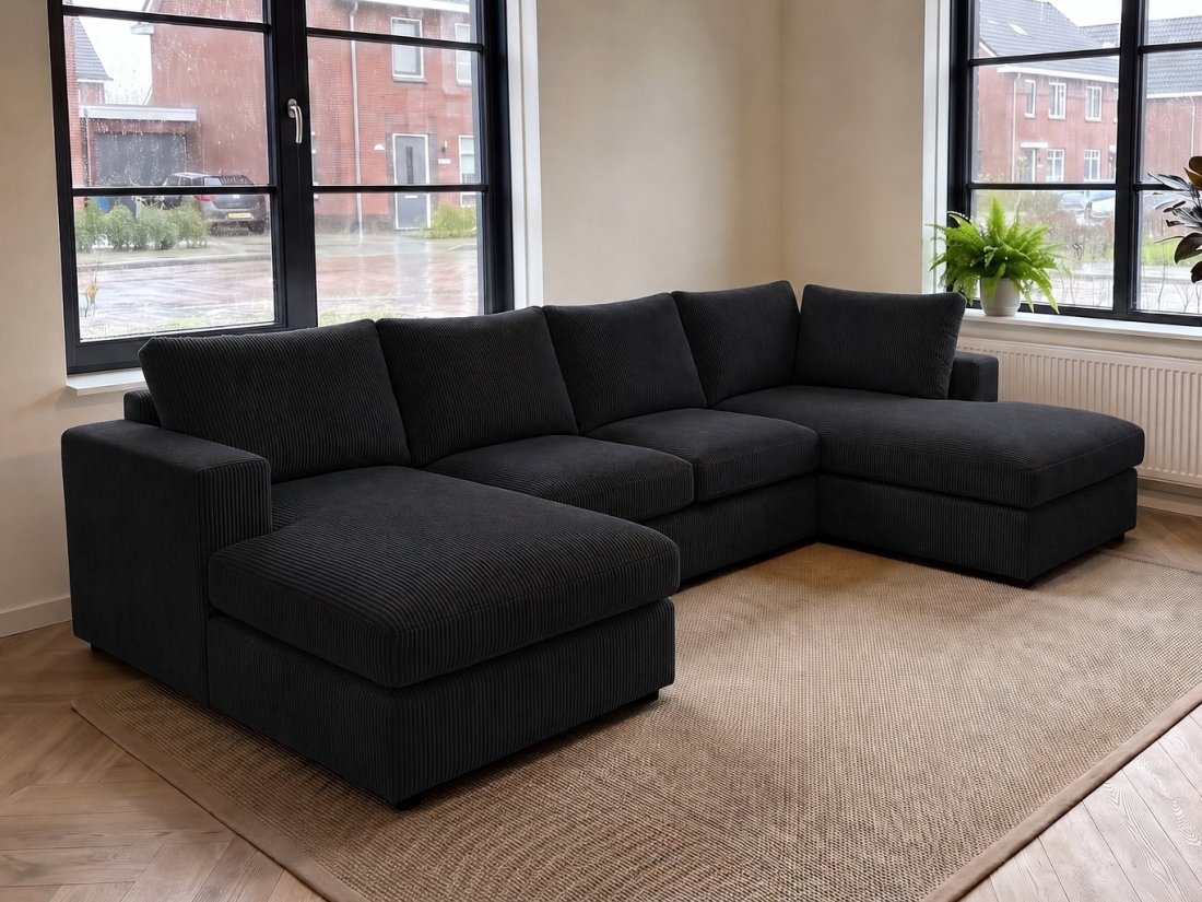Lelystad Longchair + 2 + Longchair in zwart – kleurimpressie – A-meubel