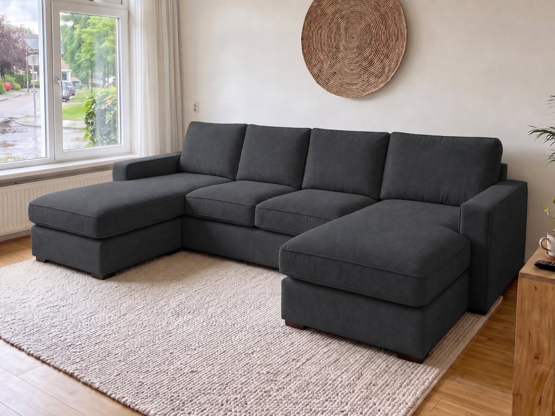 Leusden Longchair + 2 + Longchair in antraciet – kleurimpressie – A-meubel