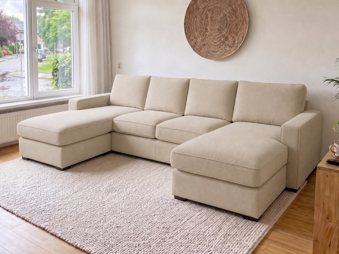Leusden Longchair + 2 + Longchair in beige – kleurimpressie – A-meubel