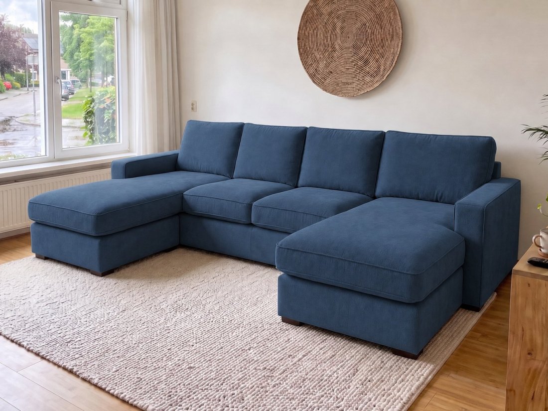 Leusden Longchair + 2 + Longchair in blauw – kleurimpressie – A-meubel
