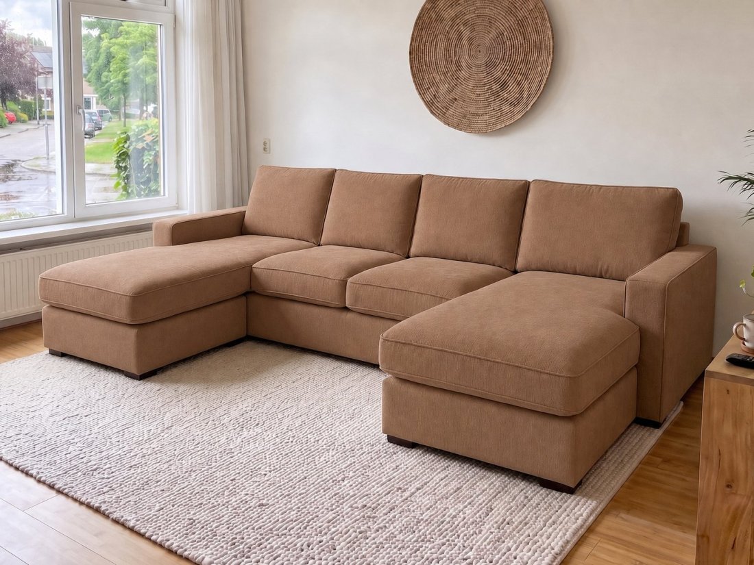 Leusden Longchair + 2 + Longchair in bruin – kleurimpressie – A-meubel