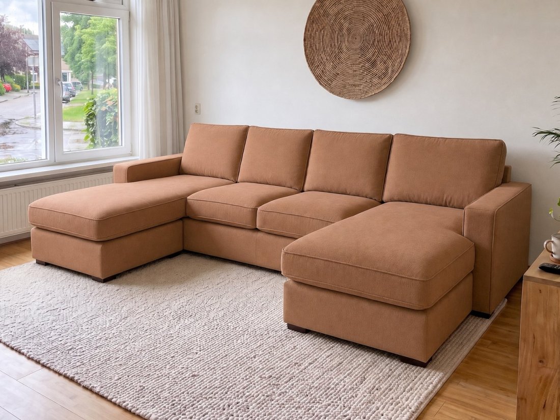 Leusden Longchair + 2 + Longchair in cognac – kleurimpressie – A-meubel