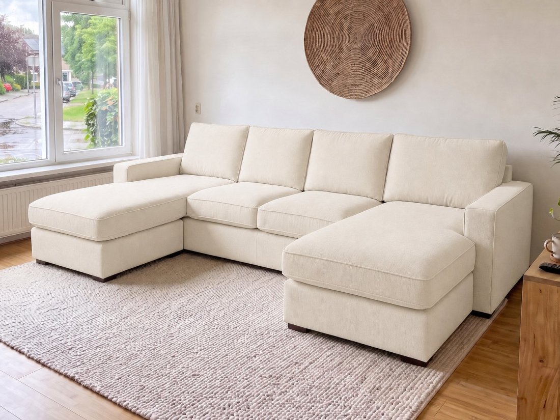 Leusden Longchair + 2 + Longchair in creme – kleurimpressie – A-meubel