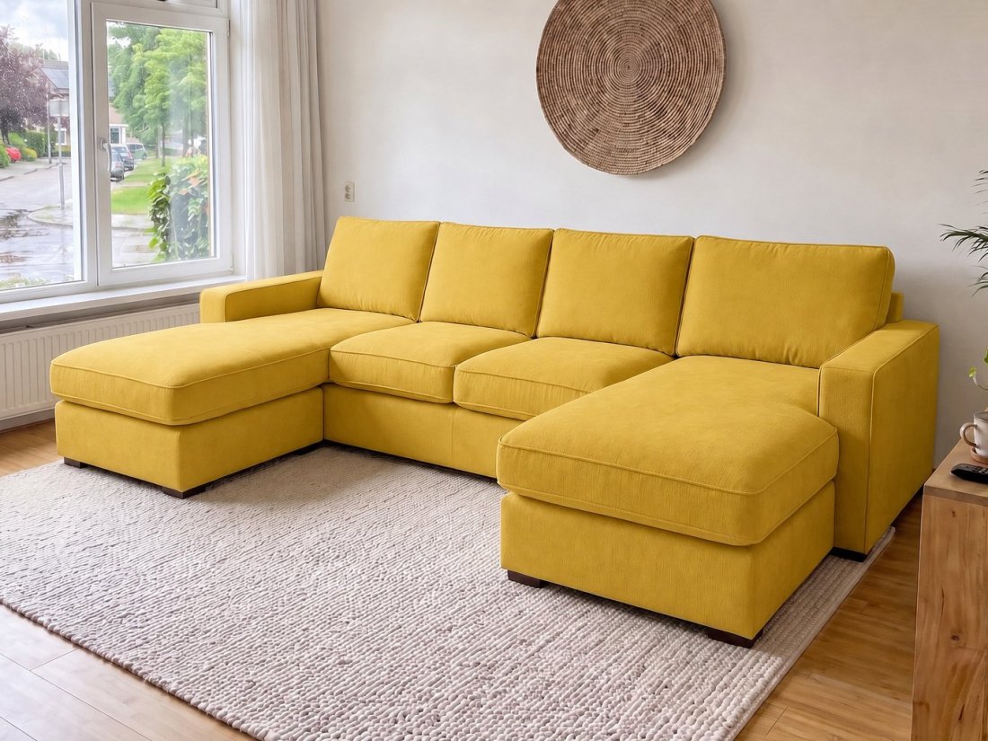 Leusden Longchair + 2 + Longchair in geel – kleurimpressie – A-meubel