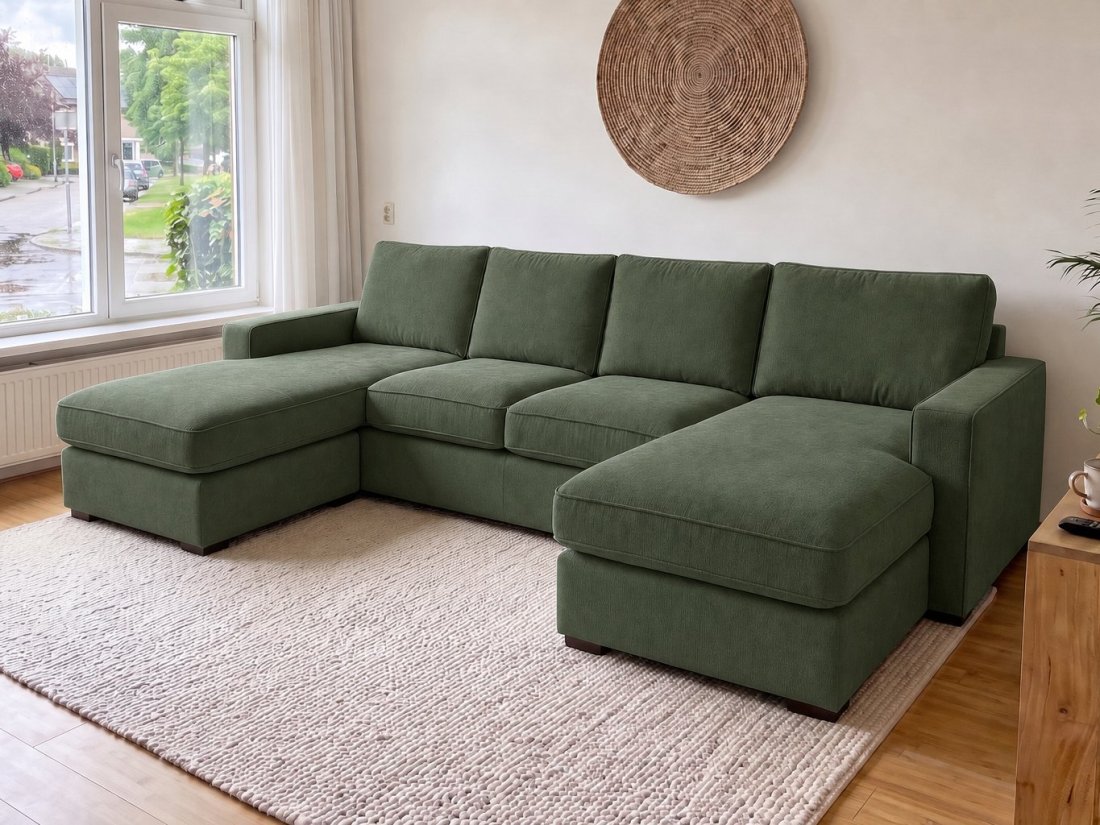 Leusden Longchair + 2 + Longchair in groen – kleurimpressie – A-meubel