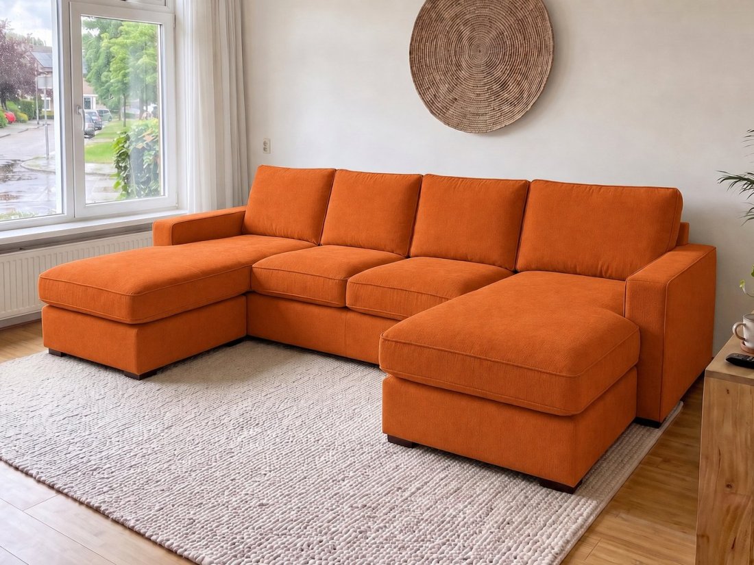 Leusden Longchair + 2 + Longchair in oranje – kleurimpressie – A-meubel