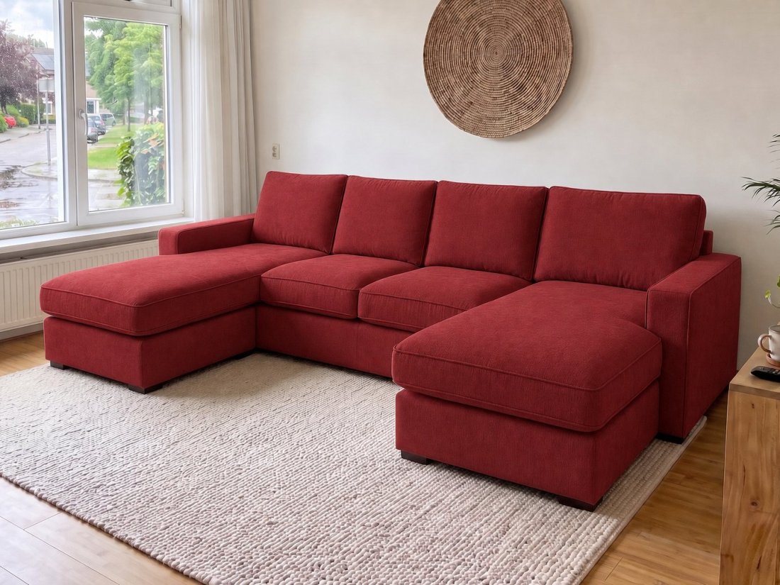 Leusden Longchair + 2 + Longchair in rood – kleurimpressie – A-meubel