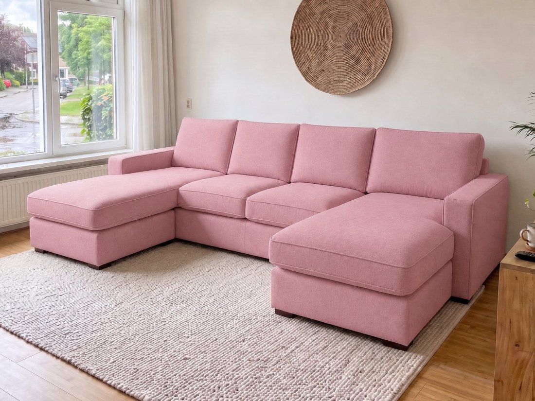 Leusden Longchair + 2 + Longchair in roze – kleurimpressie – A-meubel