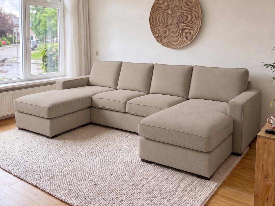 Leusden Longchair + 2 + Longchair in taupe – kleurimpressie – A-meubel