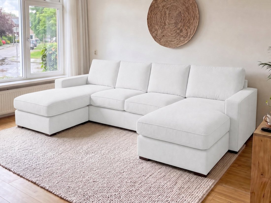 Leusden Longchair + 2 + Longchair in wit – kleurimpressie – A-meubel