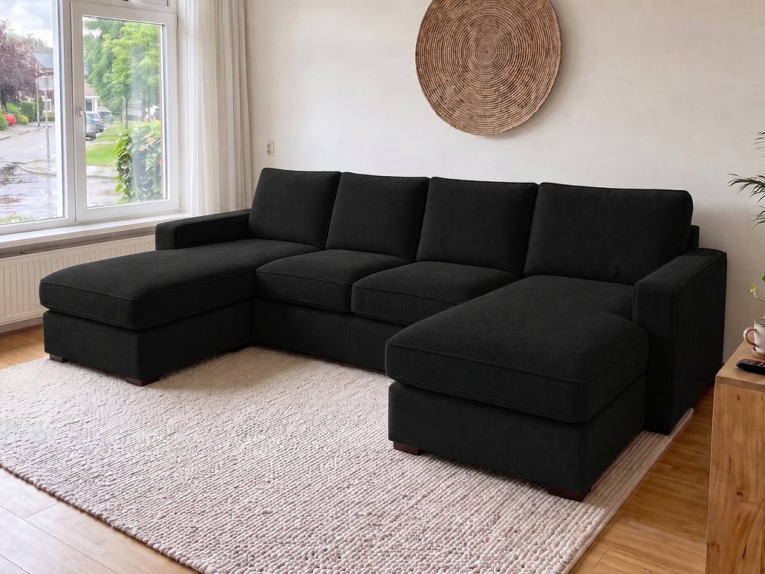 Leusden Longchair + 2 + Longchair in zwart – kleurimpressie – A-meubel