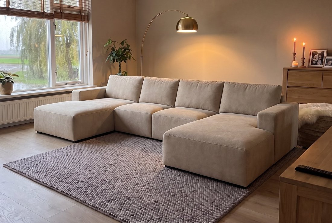 U-bank Marle Longchair + 2 Zits + Longchair in beige – foto 2 – A-meubel
