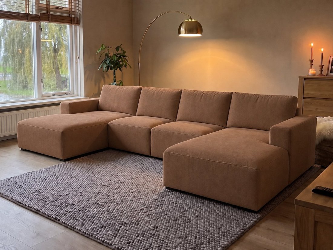 Marle Longchair + 2 Zits + Longchair in bruin – A-meubel
