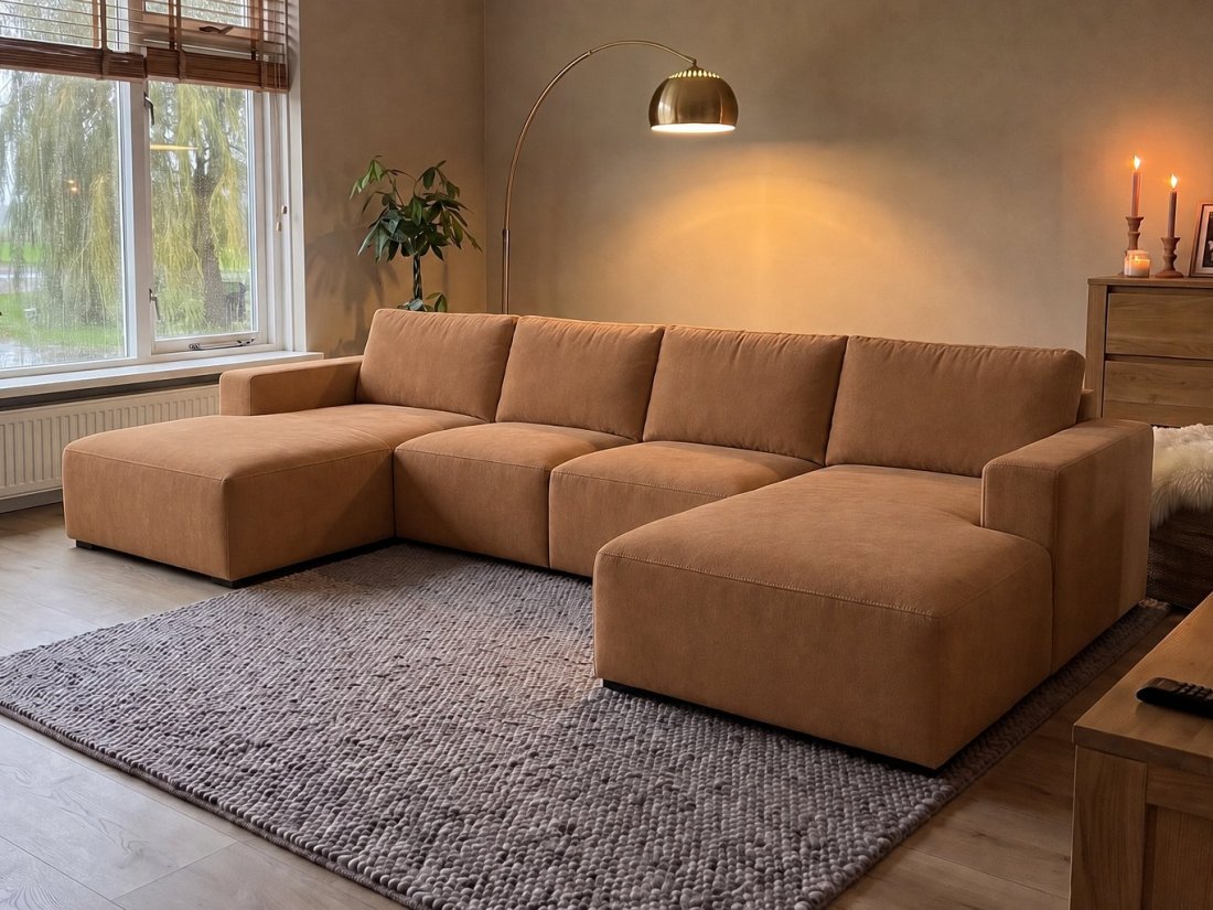 Marle Longchair + 2 Zits + Longchair in cognac – kleurimpressie – A-meubel